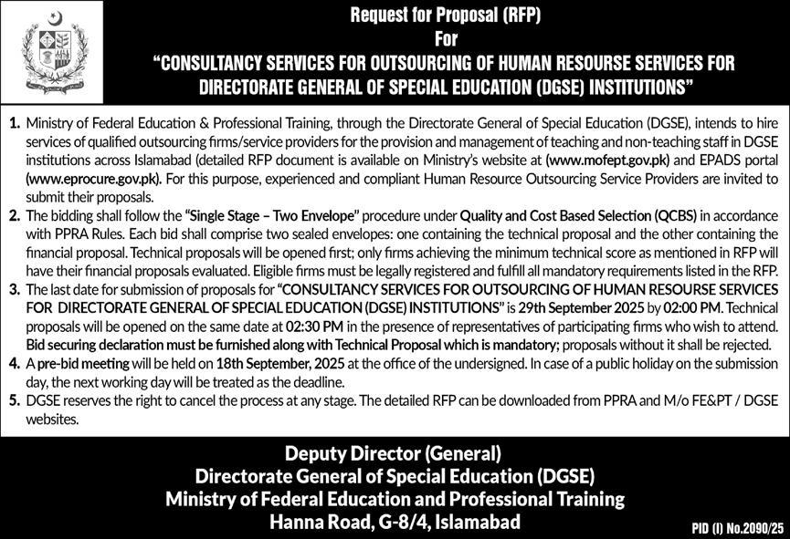 Ministry of Federal Education & Professional Training Tender Notice